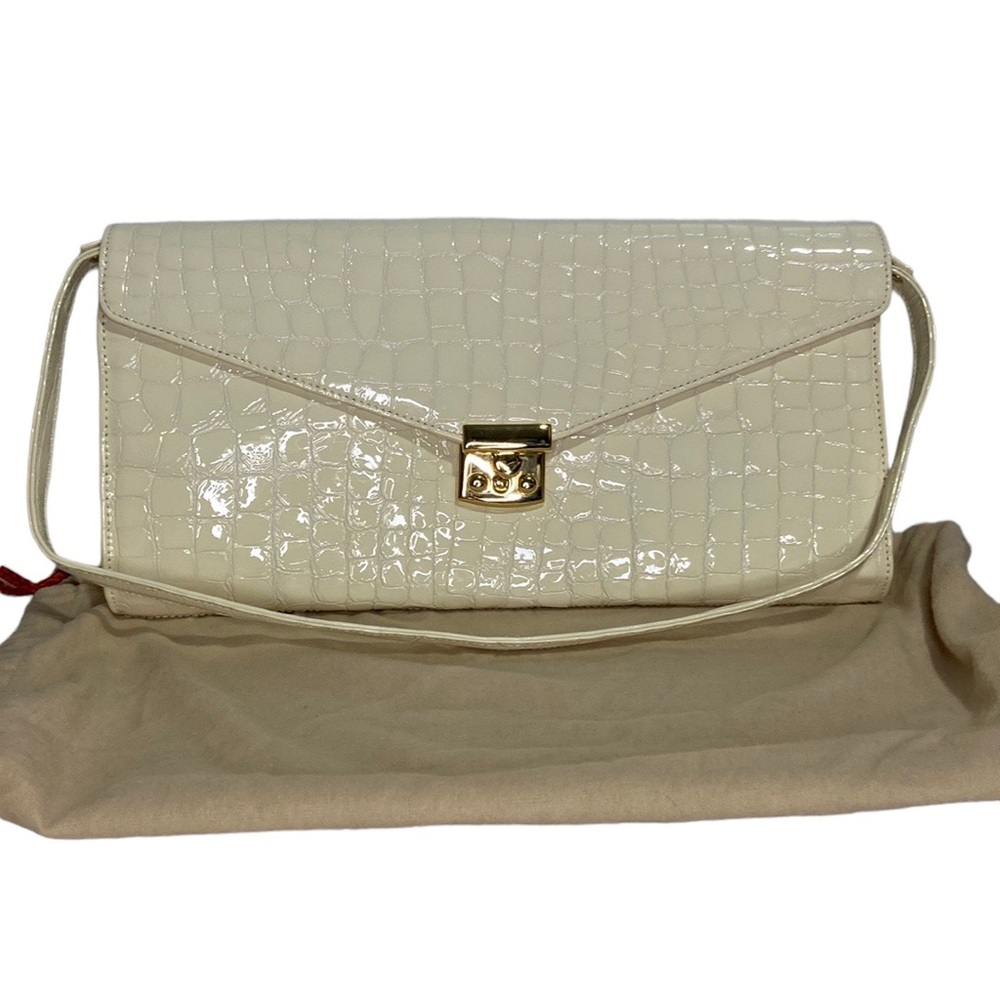 Zina Eva White Croc Embossed Leather Handbag Clutch Purse New